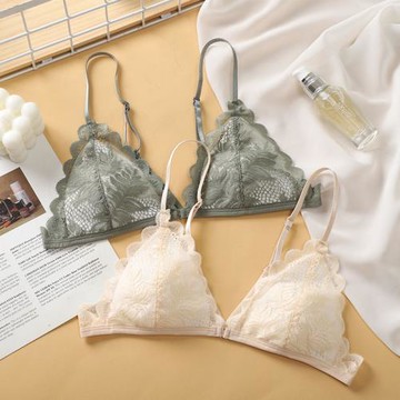 前扣三角杯文胸性感薄款蕾絲花邊美背聚攏無鋼圈夏季透氣女士內衣