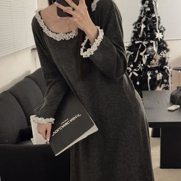 DUYI~夢詩 睡裙女300斤大碼露背長袖春秋季薄款保暖家居服美背中長款睡衣