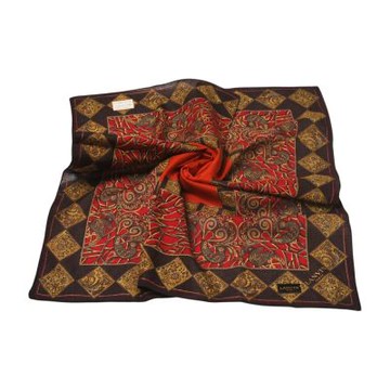 LANVIN PARIS 紅棕復古紋字母LOGO圖騰大帕領巾(55CM)
