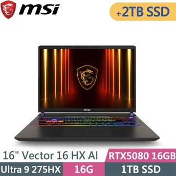 微星 Vector 16 HX AI A2XWIG-014TW-SP4 灰(Ultra 9 275HX/16G/1TB+2TB/RTX5080 16G/W11/16)特仕筆電