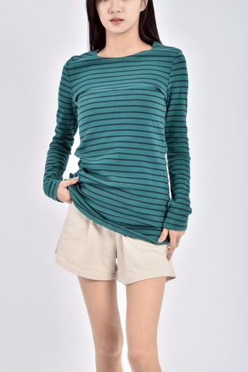 (S) till棉質條紋綠色長袖上衣