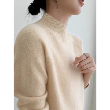半高領100純山羊絨衫女套頭中領寬松加厚毛衣針織打底上衣百搭