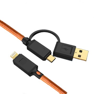 UniSync Type-C/USB to Lightning 二合一60W大功率急速快充傳輸線 橘