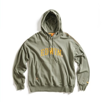 EDWIN｜橘標｜男裝｜貼布大印花長袖連帽T恤