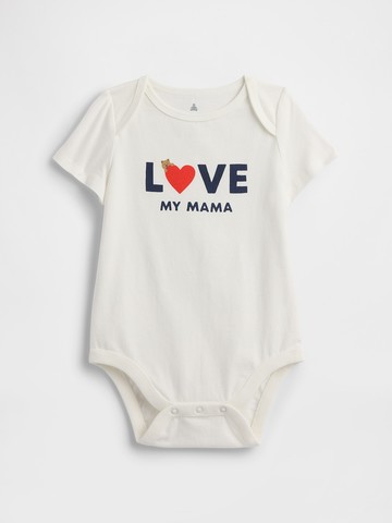 嬰兒裝 純棉印花圓領短袖包屁衣-紅色愛心