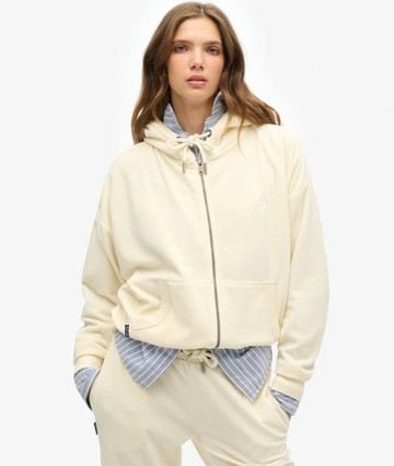 Superdry Women's Velour Zip Hoodie White Size: 12