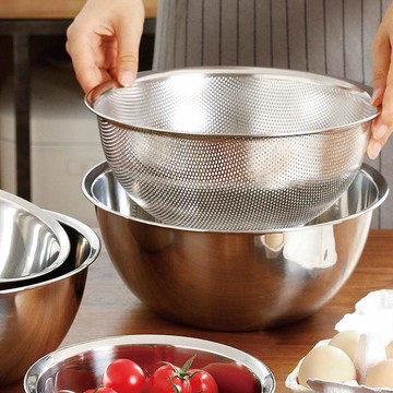 304不鏽鋼料理用調理盆+瀝水盆2件組-27CM 單一規格