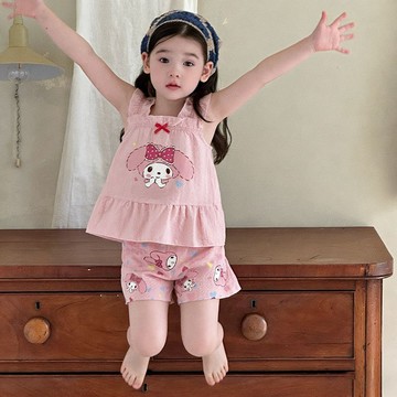 Mini baby🌷現貨🌷 女童家居服 女童睡衣 夏季 薄款 庫洛米 睡衣套裝 吊帶短褲 女孩睡衣套裝