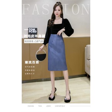 A3 氣質A字包臀中長款皮裙-預購