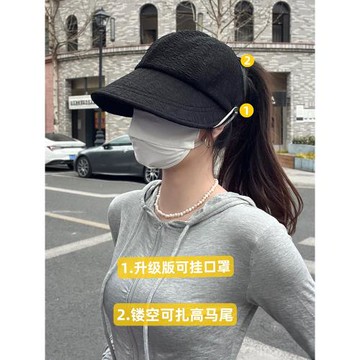 趙露思升級版后鏤空可扎馬尾寬檐漁夫帽子女夏季空頂馬術帽遮陽帽