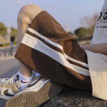 短褲男款美式五分褲夏季寬松運動褲直筒休閑褲潮牌復古條紋褲子薄