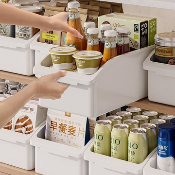 ⚡限時折扣⚡廚房櫥櫃雜物家用窄長斜口收納盒櫃子整理筐鍋具盒子收納箱