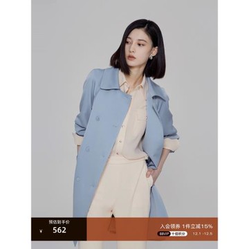 OBEG歐碧倩光澤感中長款風衣女春秋收腰外套10443065