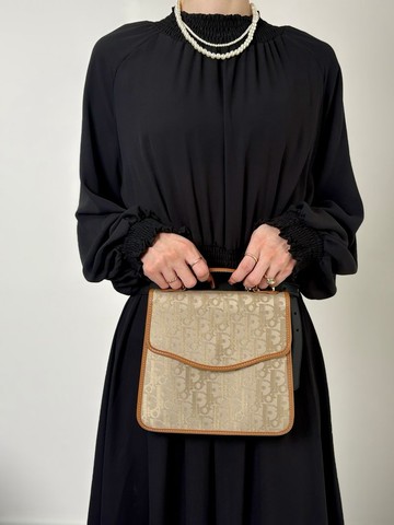 【VintageShop solo 日本直送中古包專賣店】Christian Dior 克裡斯汀 迪奧 Trotter 手提包 米色 PVC 皮革 dz5dit