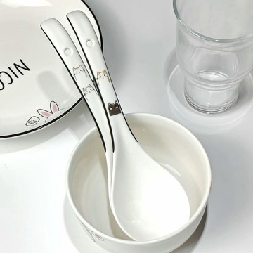 臺灣發貨>陶瓷貓咪勺子加長高檔陶瓷湯勺耐高溫食品級勺子家用湯勺大勺子OHG