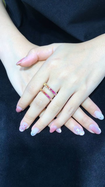 窄版彩虹輪糖霜幸運小金珠千穀粒天然彩色藍寶石公主方橢圓藍寶石