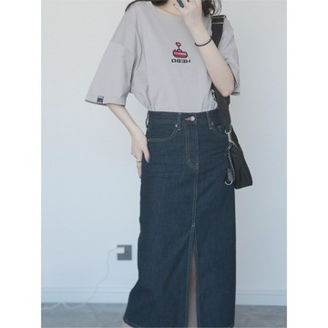 【巴黎精品】現貨+預購 短袖套裝兩件式裙裝-印花T恤牛仔長裙女裝a1gd58