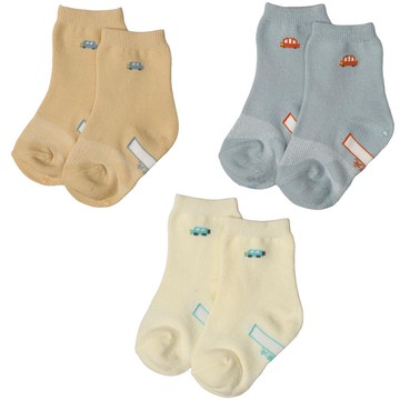 akachan honpo - 中長襪3雙組-小汽車-淺卡其色 (9~14cm)