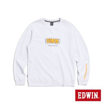 EDWIN 男裝 競速賽車旗長袖T恤-白色