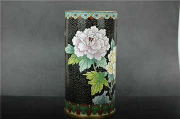 八十年代正宗北京景泰藍掐絲琺瑯庫存筆筒老貨擺件工藝品瑕疵款