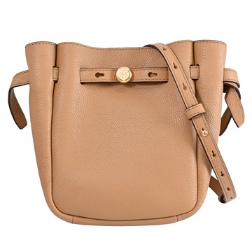 TORY BURCH 171002 Romy 荔枝皮革小號斜背束口袋包.淺咖