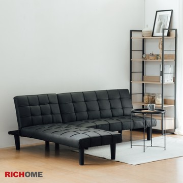 RICHOME 黑皮L型沙發床(左右可互換) L型沙發 沙發床 三段式沙發 沙龍床 SF061