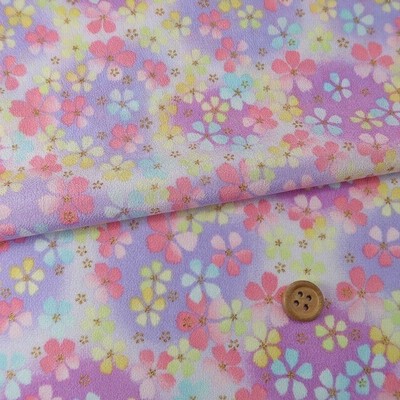 一越ちりめん生地 ふうわり花(薄紫) 10cm単位 切り売り