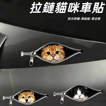 台現免運🛒創意拉鏈貓咪車貼 狗狗車貼 汽車車窗玻璃貼 劃痕遮擋 裝飾貼 防水貼車 仿真貓咪貼車 防水防曬不留膠 汽車貼紙