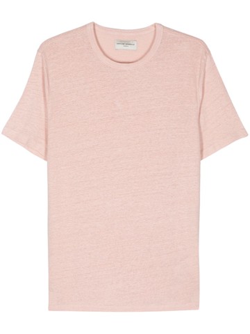 Officine Generale - mélange linen T-shirt - men - Linen/Flax/Spandex/Elastane - M - Pink
