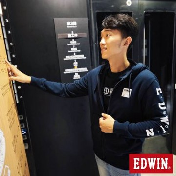EDWIN 男裝 網路獨家 率性左袖LOGO連帽拉T外套-丈青色