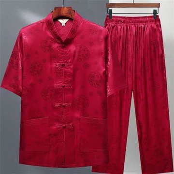【巴黎精品】現貨+預購 新中式唐裝套裝中國風襯衫短袖冰絲上衣長褲休閒男裝-龍圖男裝5色a1kr20