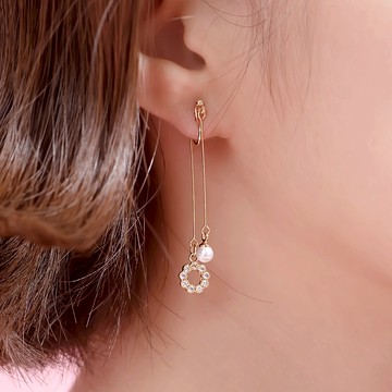 閃亮甜甜圈綴珍珠後掛耳夾-B50003