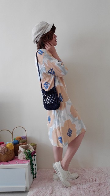 純棉手織花樣側背包/柑藍