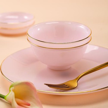 自由組合 粉玉瓷 描金進口原礦陶瓷餐具