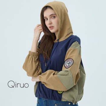 Qiruo 奇若秋冬專櫃長袖藍黃色連帽上衣 2512A 休閒上衣