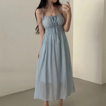 【太妮絲MI03】現貨 韓系 洋裝 法式白月光洋裝 連身裙 綁帶 洋裝 細肩帶 吊帶長洋裝 白色洋裝 長洋 夏季長裙