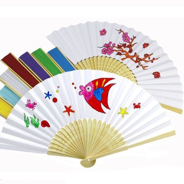 台灣出貨 手工DIY 7寸纸扇彩色纸扇*空白折扇*儿童绘画扇子DIY手工幼教用品涂色