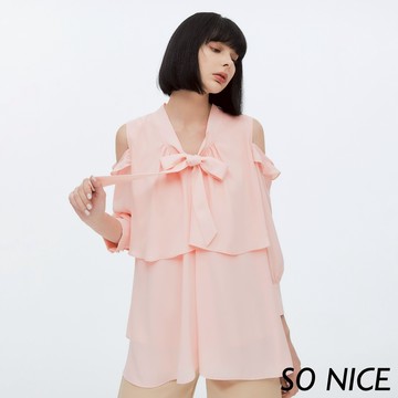 SO NICE【特惠】大蝴蝶結挖肩雪紡上衣｜都會時尚女裝 【29331011】