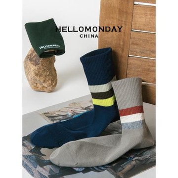 HELLO MONDAY秋冬季襪子男中長筒無骨透氣美式百搭條紋街頭運動襪