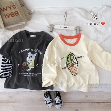 🌈✨mix1001 薄可愛推車🛒狗狗 🐶冰淇淋🍦上衣✨兒童趣味印圖上衣 5-17