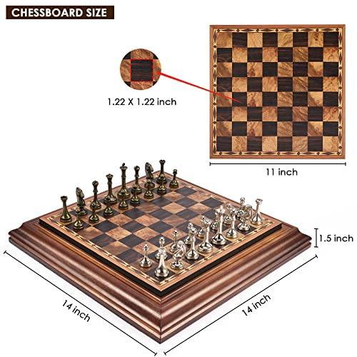 チェス チェスト |AMEROUS 14 inches Wooden Chess Set with Metal Chess Pieces   2.5'