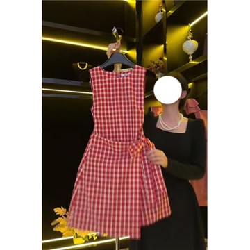 高級感超好看紅色格子連衣裙女裝2025夏季新款小個子短裙辣妹裙子
