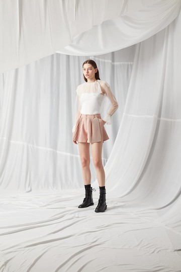 百褶短褲 - 粉紅色/黑色