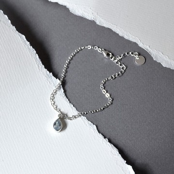 手製水滴形天然天藍托帕石925銀手鍊 // 天然寶石// 十一月份生石