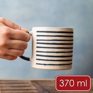 《Mikasa》石陶馬克杯-湛藍手繪橫紋370ml-- 拿鐵杯 北歐風 情侶對杯