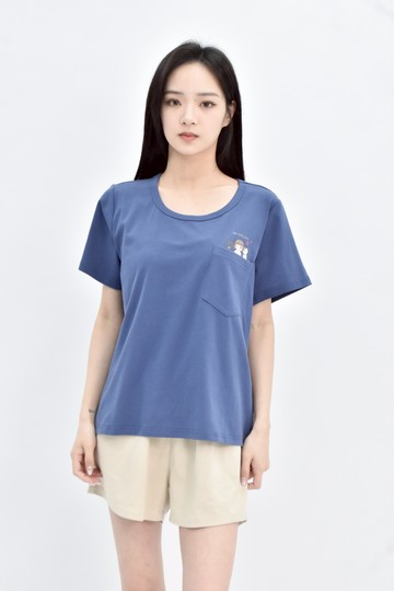 (L) 【董仔私服】poly lulu棉質印花藍色短袖上衣
