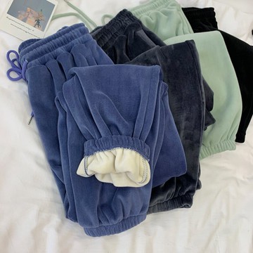 加絨加厚運動衛褲女秋冬新款高腰顯瘦百搭學生休閑寬松哈倫束腳褲