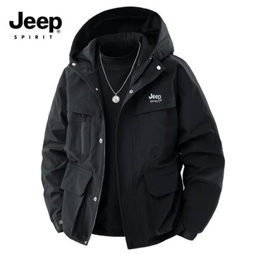 JEEP吉普工裝夾克男春秋款寬松休閑裝男士外套戶外徒步沖鋒衣多袋