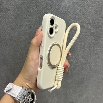 得樂適用蘋果16手機殼米白360旋轉支架iphone16promax液態硅膠15pro膚感14保護套13新款商務輕奢16plus