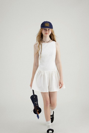 春夏的禮物 復古船型壓褶蝴蝶結背心連身裙